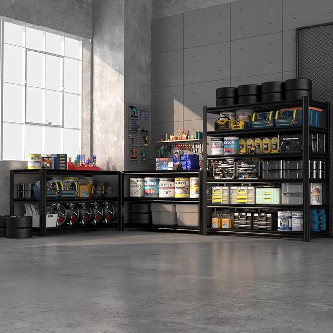 Extra Large/Big 55.12" Father&I Industrial 6-Shelf-Rack Utility Tall Heavy-Dudy Garage/Warehouse Shelving Metal/Steel Storage Shelves Unit/System Adjustable for Bin/Shed, 84"*55.12* 24", Black
