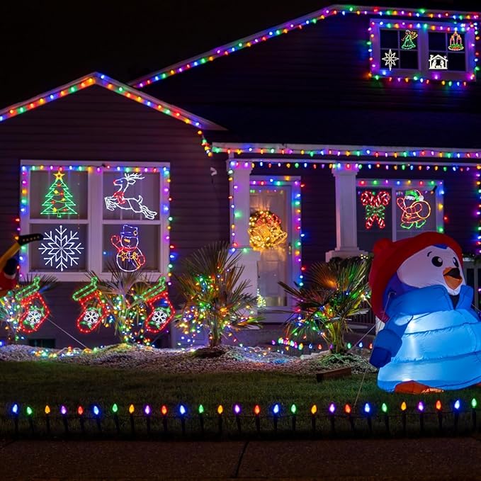 16" Christmas Window Silhouette Lights Decorations - 4 Pack Colour Lighted Snowman ＆ Christmas Stocking ＆ Bell＆ Snowflake for Holiday Wall Door Window Decorate