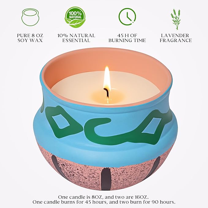 2 Pack Scented Candles,Lavender Candle Gift Set,Aromatherapy Candles for Home Scented，Natural Soy Wax, Artisanal Pottery Jar Candle for Women and Men Relaxation Stress Relief,Home Decor Candle