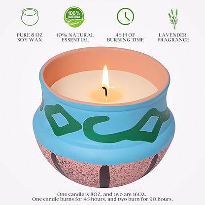 2 Pack Scented Candles,Lavender Candle Gift Set,Aromatherapy Candles for Home Scented，Natural Soy Wax, Artisanal Pottery Jar Candle for Women and Men Relaxation Stress Relief,Home Decor Candle