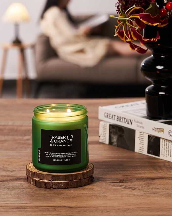 M&SENSE Frasier Fir Pine Scented Candle, Soy Wax Non Toxic for Home Up to 70 Hours, 2 Cotton Wick 11.6oz Christmas Tree Scent Holiday Aromatherapy Candle for Birthday Holiday Gifts