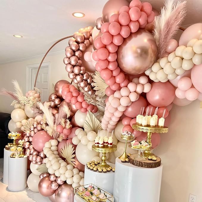 Blush Pink Balloons, 60 Pcs 12 Inches Dusty Pink Double Stuffed Nude Beige Balloon, Retro and Rose Gold Boho Balloons Set for Girls Bridal Birthday Baby Shower Weddings Party Decoration