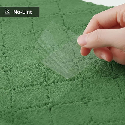 Homaxy 12 Pack Dish Towels for Kitchen (13 x 19 Inches, Grass Green), Super Soft and Absorbent Coral Velvet Dish Cloths for Washing Dishes, Nonstick Oil Fast Drying Microfiber Cleaning Cloth