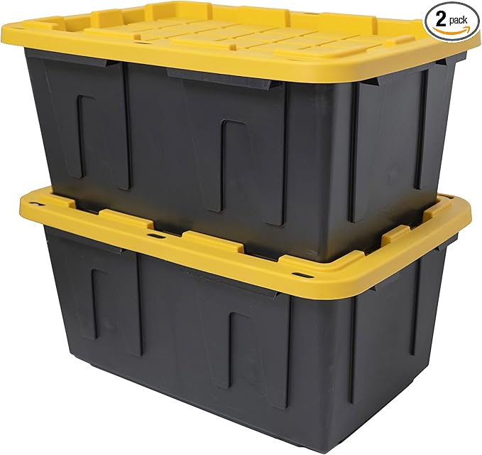 CX BLACK & YELLOW, 27-Gallon Heavy Duty Tough Storage Container & Snap-Tight Lid, (14.3H x 20.6W x 30.6D), Weather-Resistant Design and Stackable Organization Tote [2 Pack]