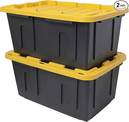 CX BLACK & YELLOW, 27-Gallon Heavy Duty Tough Storage Container & Snap-Tight Lid, (14.3H x 20.6W x 30.6D), Weather-Resistant Design and Stackable Organization Tote [2 Pack]