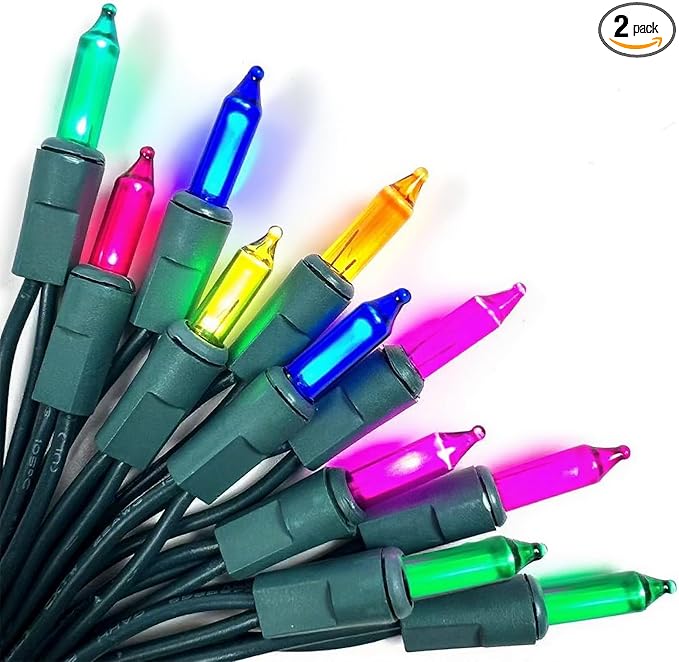 Christmas Lights Multicolor,Incandescent Light String Green Wire Indoor Outdoor, 200 Counts(2x100) 45 FT Length,Tree Light, Holiday Decorations in Party Birthday Bar