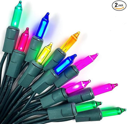 Christmas Lights Multicolor,Incandescent Light String Green Wire Indoor Outdoor, 200 Counts(2x100) 45 FT Length,Tree Light, Holiday Decorations in Party Birthday Bar