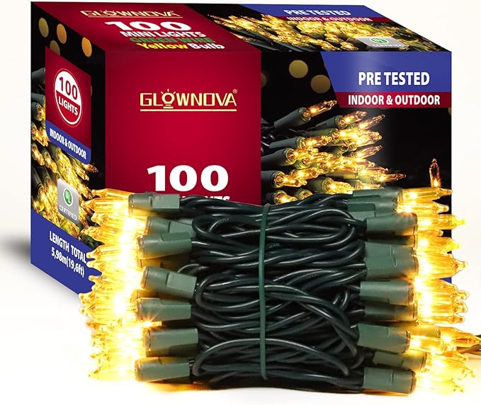 Green Wire, Yellow Incandescent Bulb 100 Mini String Lights for Indoor Christmas Tree Garland Birthday Wedding Party Festival Decoration