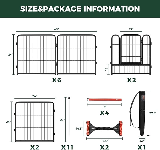 FXW Instant Unleashed Dog Playpen, Portable Pet Fence for Outdoor, RV Trips, and Camping, 24 inch, 16 Panels for Puppy and Small Dogs with Easy-Carry Straps (2 Pack) and Stake Bag│Patented