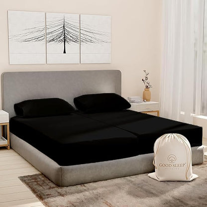 Split King Sheets Sets for Adjustable Bed Cotton, Luxury Sheets, 1000 TC Egyptian Cotton Sheets, 5 Piece 100% Cotton Split King Sheet Set, Sateen Sheets, 2 Fitted - 16" Deep Pocket, Black