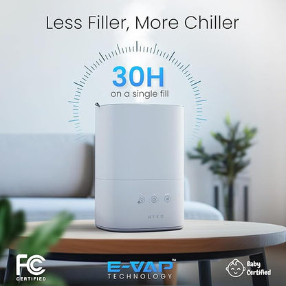 MIKO Ultrasonic Humidifiers for Bedroom Baby - Pre Filter, Wifi App controlled, Auto Mode, No Leak Design, Sleep Mode, Built-in Timer, Humidifier for Babies & Home