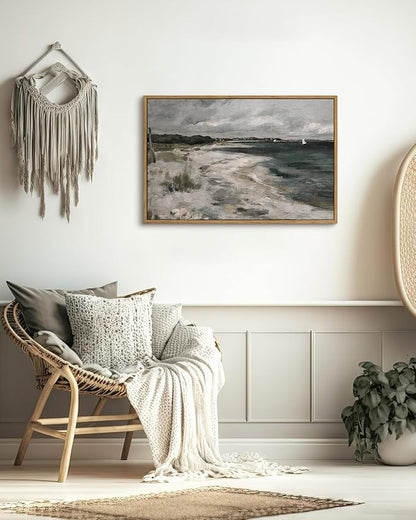 InSimSea Framed Canvas Wall Art Vintage Decor, Room Decor Large Coastal Seaside Scenery Wall Decor, Retro Paintings Home Decor, Classical Art Prints for Living Room, Bedroom, Office, 16"x24"