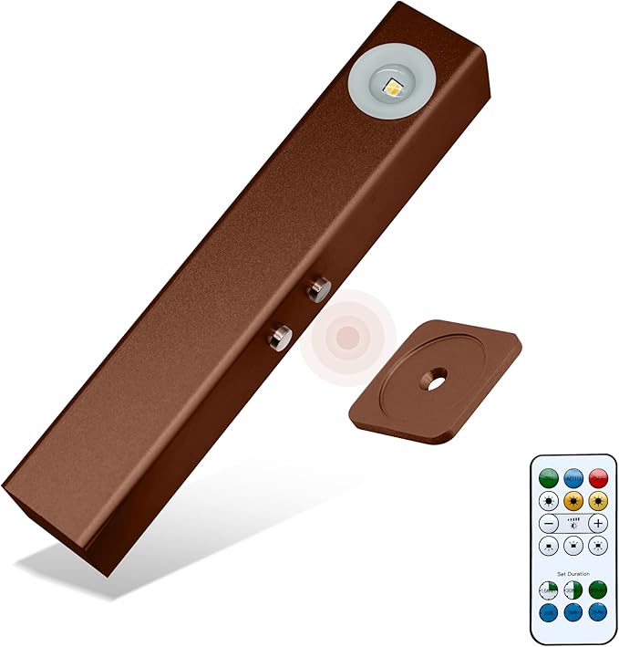 Motion Sensor LED Night Lights, 2500 mAh Rechargeable Battery Operated Indoor Wall Light Without Power Connection with Switch, Wireless Wall Lighting Battery for Cabinet Bedroom Stairs (Brown)