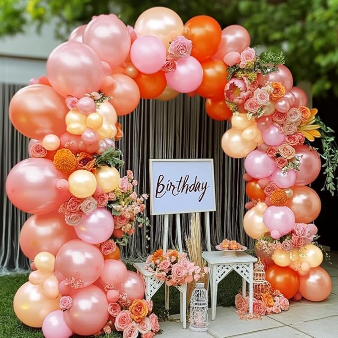 Pink Orange Balloons Double Stuffed Pearl Balloon Arch Latex Rose Light Pink Nude Balloon Garland for Birthday Baby Shower Wedding Bridal Shower Fall Party Home Decoration