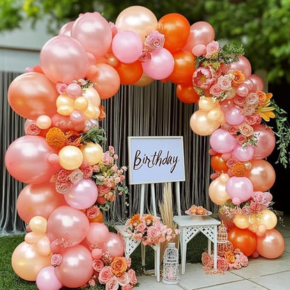Pink Orange Balloons Double Stuffed Pearl Balloon Arch Latex Rose Light Pink Nude Balloon Garland for Birthday Baby Shower Wedding Bridal Shower Fall Party Home Decoration