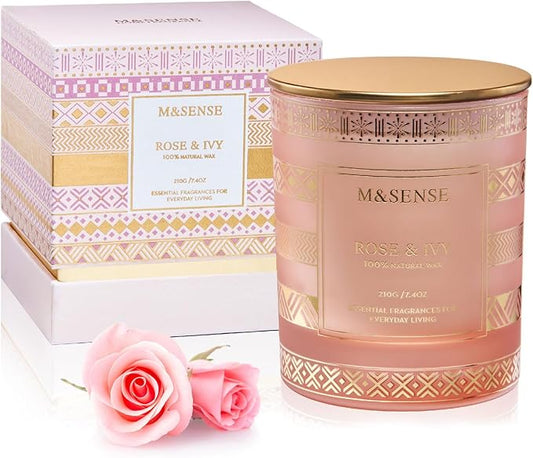 M&SENSE Rose Ivy Soy Candle, Natural 7.4oz 45 Hours Slow Burning, Luxury Aromatherapy Candle for Stress Relief Home Decor, Winter Housewarming New Year Gifts for Her