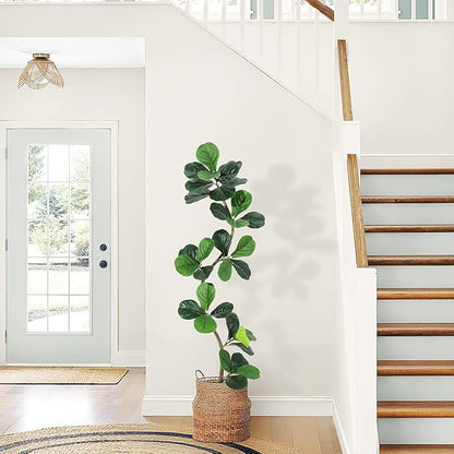 Garvee Fiddle Leaf Fig Tree 5ft Tall Artificial Tree with Grey Planter，Faux Floor Plant, Indoor Fake Plants for Home Office Decor
