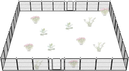 FXW Garden Fence Outdoor for The Yard – 24in(H) x 60.9ft(L) Heavy Duty Metal Animal Barrier for Dog and Rabbit, Decorative Dog Fence, 32 Panels, Black