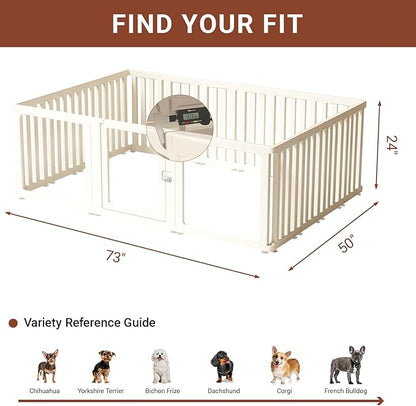 Transparent 17-Panel Dog Playpen, Acrylic Indoor/Outdoor Puppy Pen for Small & Medium Dogs, 30 Inch with Door, White(Ventilated Design 74 * 50 Single Room,30 inch)