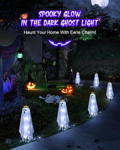Halloween Decorations Solar Ghost Lights Outdoor, 6-Packs Solar Garden Spooky Decorations Lights, Light up Floating Scary Ghosts Decorations, Lights Yard, Pathway,Haunted House Party Decor