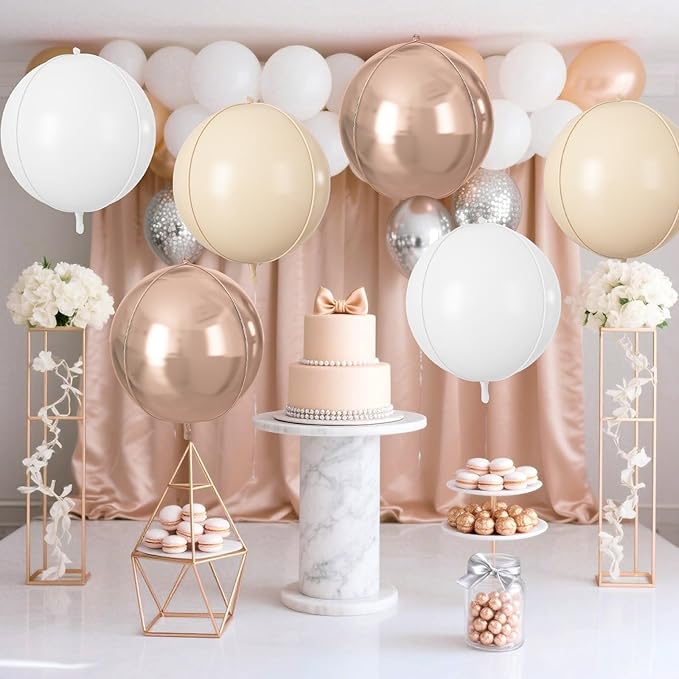Cream White Gold Round Foil Balloons 9 pcs,Metallic Giant 4D Round Balloons 22 Inch for Birthday Boho Wedding Anniversary Engagement Decorations