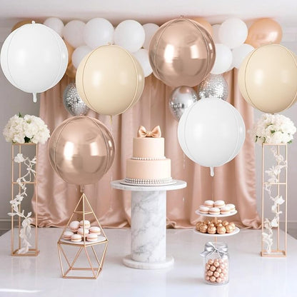 Cream White Gold Round Foil Balloons 9 pcs,Metallic Giant 4D Round Balloons 22 Inch for Birthday Boho Wedding Anniversary Engagement Decorations