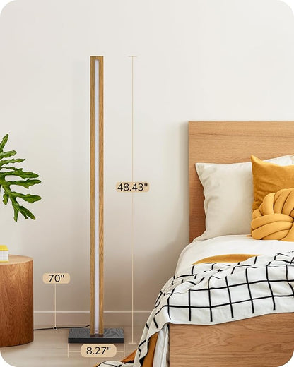 EDISHINE Wood LED Corner Floor Lamp, Modern Dimmable Light with Remote, Minimalist Standing Floor Lamps for Living Room, Bedroom, Office, 7 Color Temperature 2700~6000K, 48.43"