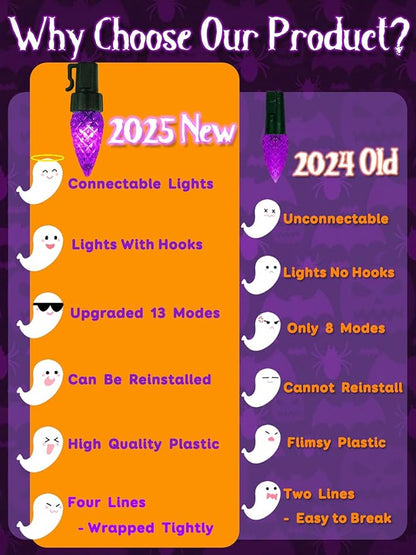 Upgraded 250 LED C6 Connectable Halloween String Lights, 82FT Orange and Purple Lights, Waterproof Fairy Twinkle Light Plug in with 13 Modes & Timer for Outdoor Indoor Party Tree Halloween Decorations