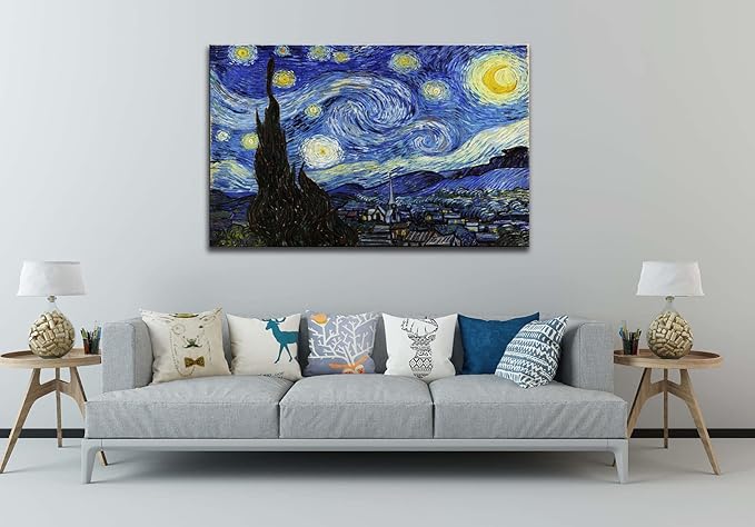 Starry Night, Vincent Van Gogh Art Reproduction, Large Giclee Canvas Prints Wall Art for Home Decor. 24"x36"