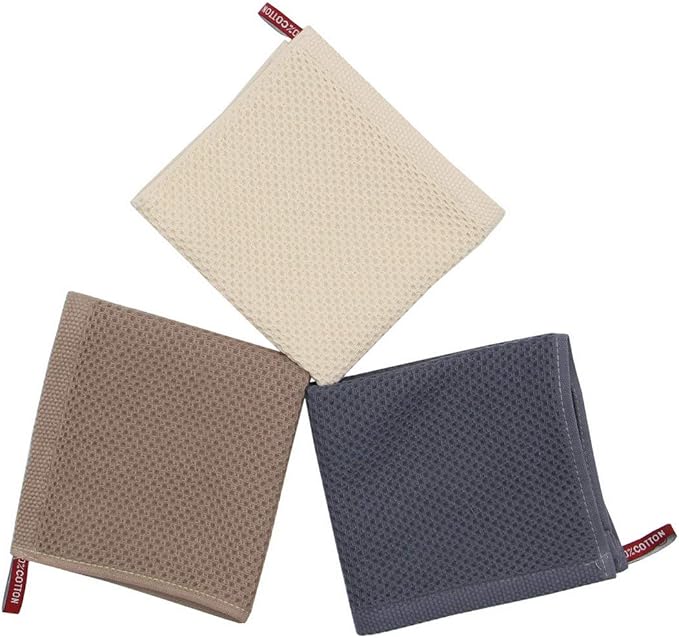 Mia'sDream Natural Cotton Tidy Dish Cloths Rags,Waffle Weave Kitchen Towels and Dishcloths Sets, Soft and Absorbent Hand Towel Washcloths, 12inchx12inch 6 Pack (Multi Color)