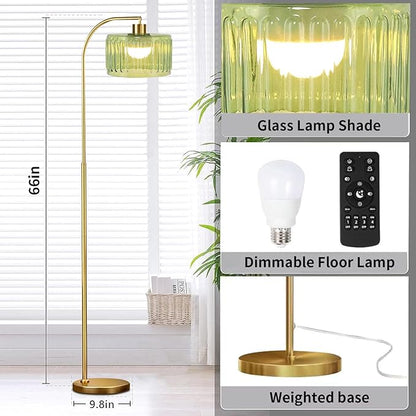 Gold Floor Lamp for Living Room,Bedroom,Mid Century Modern Standing Lamp with Remote,Dimmable Brass Tall Lamp Glass Lamp Vintage Retro Arc Floor Lamps Flower Floor Light Boho Bohemian