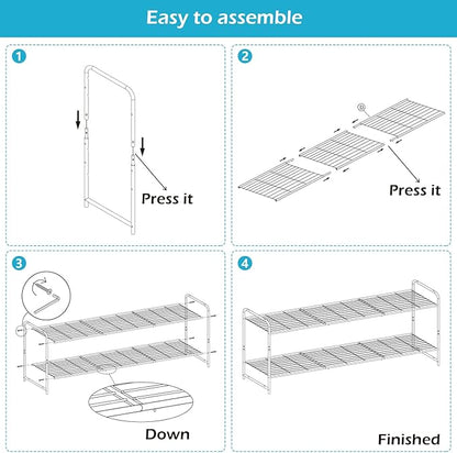 KEETDY 2-Tier Long Shoe Rack for Closet Entryway Shoe Organizer for 18 Pairs Sneakers, Metal Stackable Shoe Storage Shelf with Wire Grid for Bedroom, Floor, Bronze