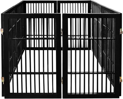 Pet Dog Gate Strong and Durable Freestanding Folding Acacia Hardwood Portable Wooden Fence Indoors or Outdoors by Urnporium (Black Pet Gate, 8 Panel 30" Tall)