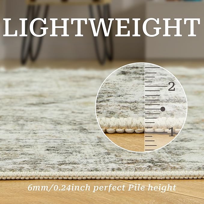 Washable Runner Rugs for Bedroom - 2x6 Runner Rug Non Slip, Ultra-Thin Entryway Runner, Soft Abstract Kitchen Runner for Hallway, Laundry, Bathroom, Indoor Door Mat(2'x6', Grey/Yellow)