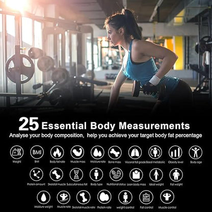 Digital Bathroom Scale, Accurate to 0.1lb/0.05kg Auto-calibrated, 25 Essential Body Composition Analysis BMI, Body Fat, Multi-Frequency tech, Smart Scale for Body Weight, Weighing to 400lb