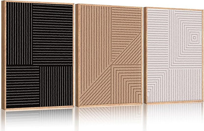 HLNIUC Large Black and White Neutral Wall Art 3 Piece, Boho Abstract Canvas Wall Decor, Minimalist Geometric Line Painting, Mid Century Modern Art Print for Living Room, Bedroom, Office 24x36 In