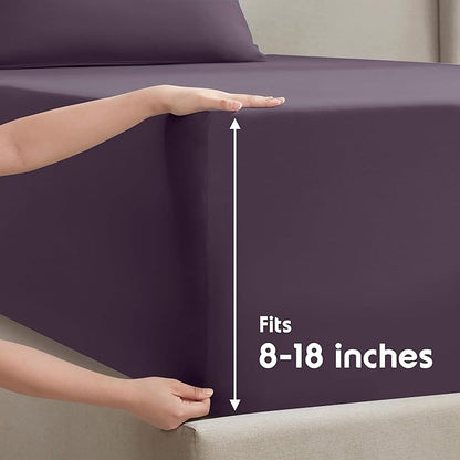 Nestl Split King Sheet Set - 1800 Ultra-Soft Microfiber Bed Sheets - Double Brushed - Deep Pockets - Easy Fit - 5 Piece Set - Bed Sheets & Pillowcases (Split King Size, Purple)