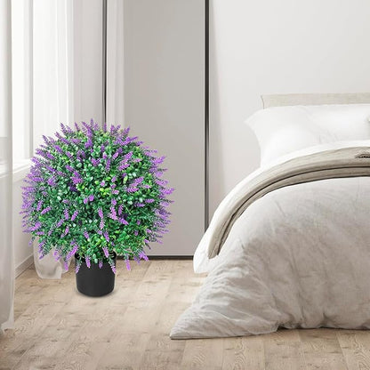 WAYNHUI Tall Artificial Lavender/Rose Topiary Ball Tree Set of 2 Pack Potted Bushes UV Resistant Potted Plants for Indoor Outdoor Home Garden (Lavender)