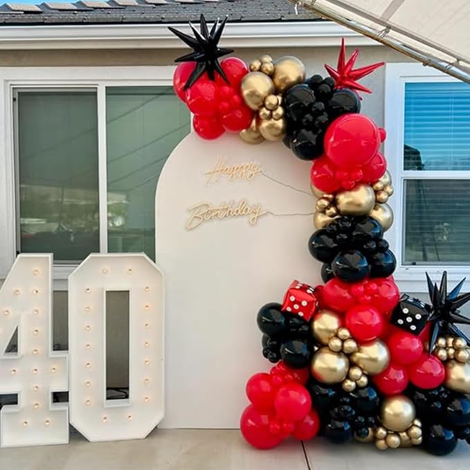 Red Black and Gold Balloons, 60Pcs 12 Inch Red and Black Gold Party Balloons Casino Theme Party Decoration for Graduation New Year Casino Movies Night Festival Birthday Party Decorations