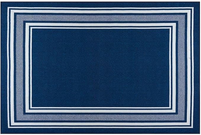 Modern Bordered Non Slip Indoor Runner Rugs for Living Room 2x3 Area Rugs for Kitchen, Rug for Bedroom, and Hallway, Stain Resistant Easy Cleaning Non Shedding Navy 2 x 3