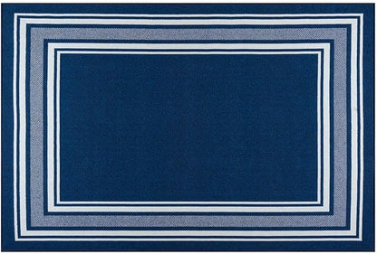 Modern Bordered Non Slip Indoor Runner Rugs for Living Room 2x3 Area Rugs for Kitchen, Rug for Bedroom, and Hallway, Stain Resistant Easy Cleaning Non Shedding Navy 2 x 3