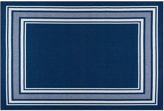 Modern Bordered Non Slip Indoor Runner Rugs for Living Room 2x3 Area Rugs for Kitchen, Rug for Bedroom, and Hallway, Stain Resistant Easy Cleaning Non Shedding Navy 2 x 3