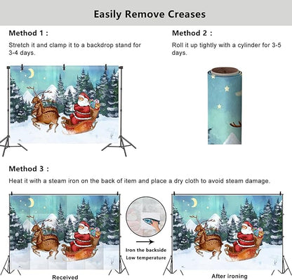 YongFoto Merry Christmas Backdrop 12x8ft Snow Mountain Pine Forest Santa Clause Elk Photography Background Happy New Year Xmas Eve Party Banner Room Decorations Photoshoot Wallpaper Photo Booth