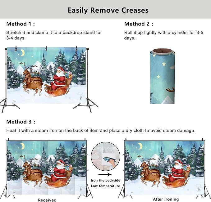 YongFoto Merry Christmas Backdrop 8x6ft Snow Mountain Pine Forest Santa Clause Elk Photography Background Happy New Year Xmas Eve Party Banner Room Decorations Photoshoot Wallpaper Photo Booth