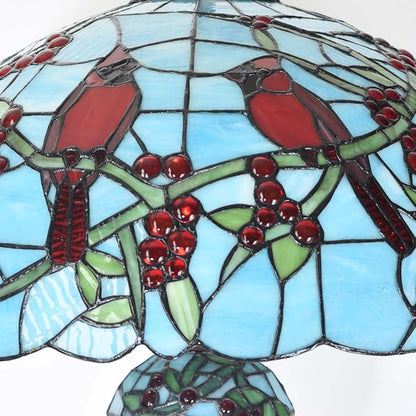 Bieye L10894 Red Cardinals on Holly Branches Tiffany Style Stained Glass Floor Lamp with 20-inch Wide Lampshade, Double-Lit, 64-inch Tall