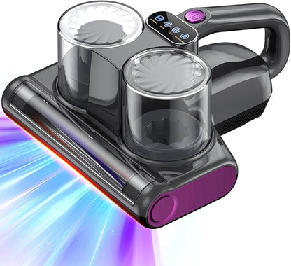 Mattress Vacuum Bed Vacuum Cleaner with UV 16Kpa Suction Filter 253.7nm UV-C Light & 30000 RPM/Min Brushroll Rotation & Heating & Ultrasonic Quintuple Tech, Widened Suction Port, 500W, Corded