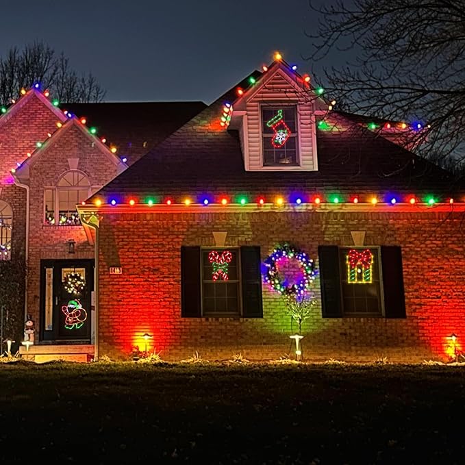 Christmas Window Silhouette Lights Decorations - 16" 4 Pack Colour Lighted Santa ＆ Gift Box ＆ Candy Cane ＆ Christmas Stocking for Holiday Wall Door Window Decorate
