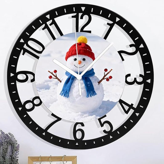 Wall Clock 10 Inch Silent Non-Ticking Modern Clocks Battery Operated - Analog Small Classic for Office, Home, Living Room,Bathroom, Kitchen, Bedroom, School,Snowman Clock