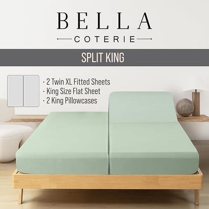 Bella Coterie Luxury Bamboo Viscose Split King Size Sheet Set | 100% Organically Grown | Ultra Soft | Cooling for Hot Sleepers | 18" Deep Pocket [Sea Glass]