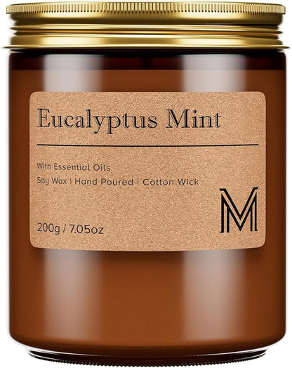 M&SENSE EucalyptusMint Scented Christmas Candle Gift, Aromatherapy Candle Set for Women, Soy Wax Candles Home Scented, Long Lasting Amber Jar Candles Gift for Christmas, Thanksgiving, Holiday